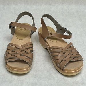 Sven Beige Braided Open Toe Mid Heel Clog